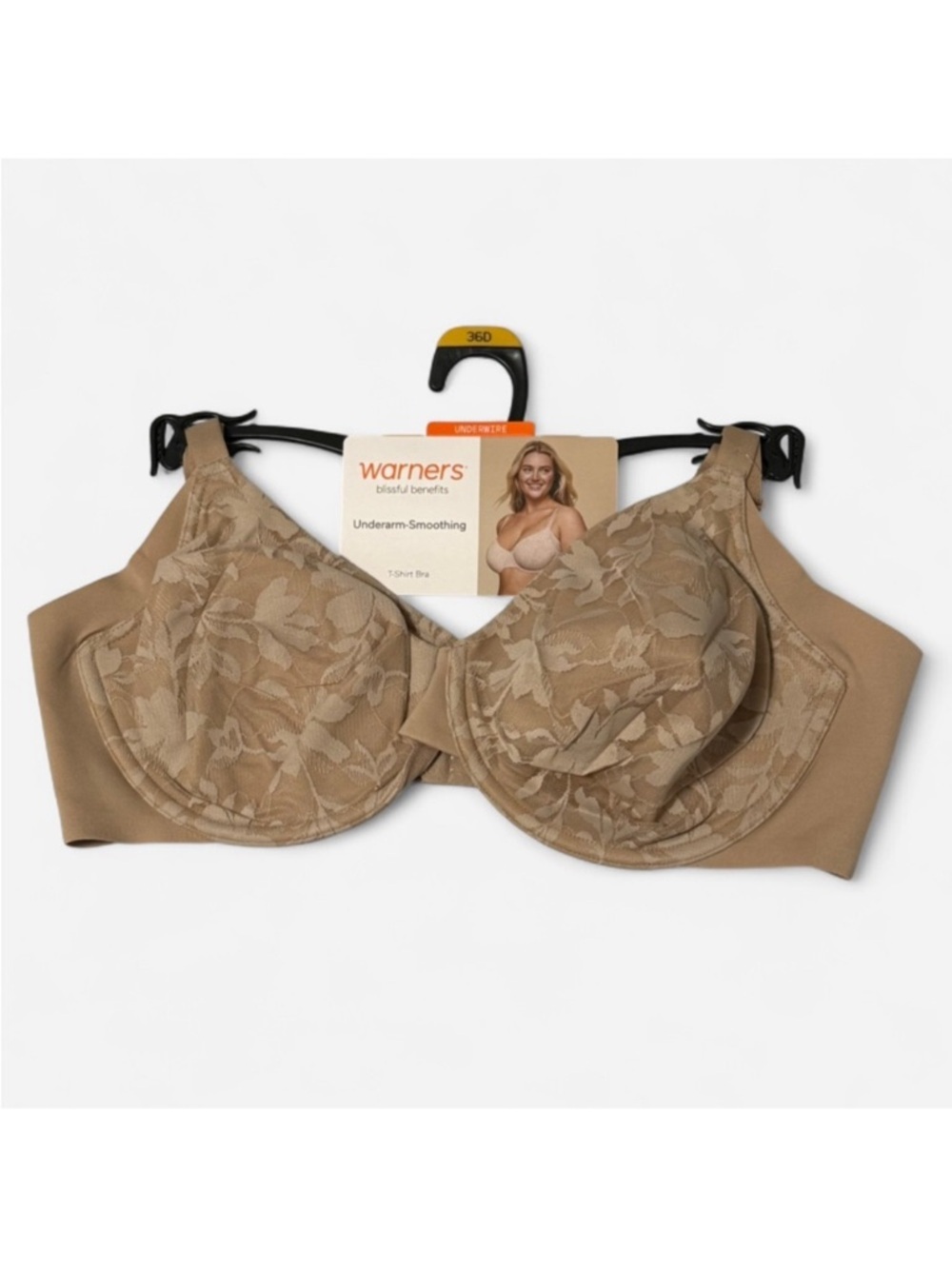 Warner's Blissful Benefits Underwire Bra - Beige Floral - 36D NWT